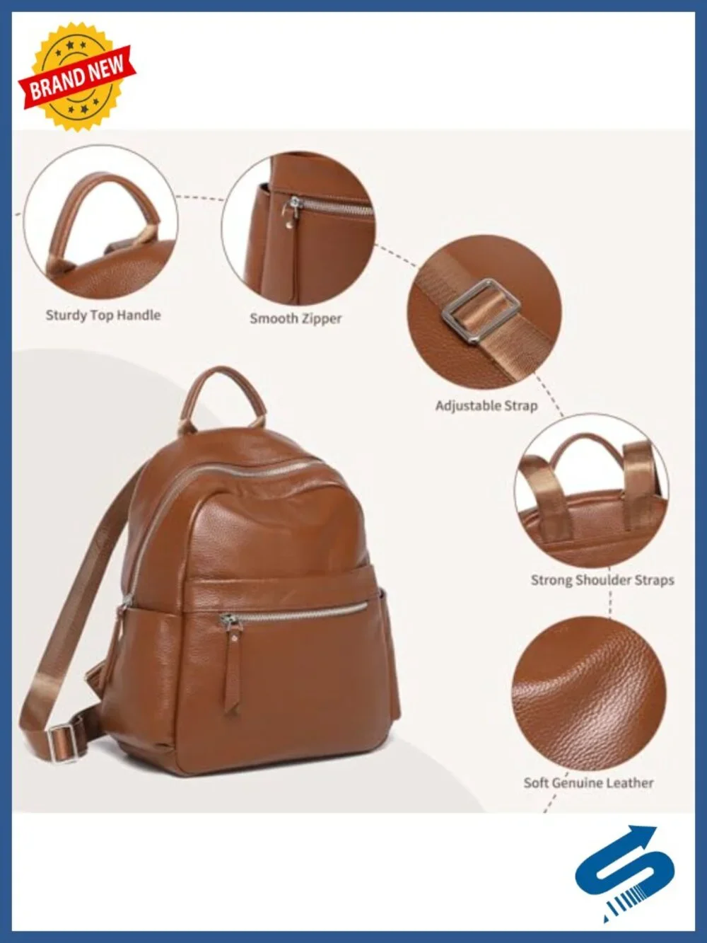Genuine Leather Backpack Purse Women Travel Work Anti-Theft